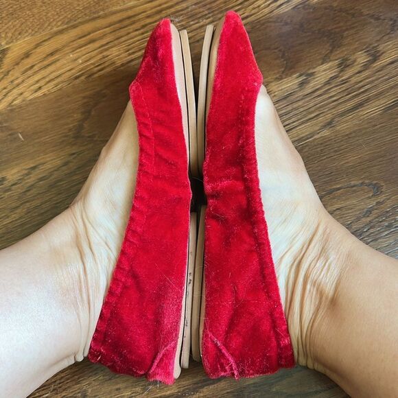 Gap Cherry Red Velvet Women's Fold Up Flats with velvet bag for carrying - Picture 2 of 7